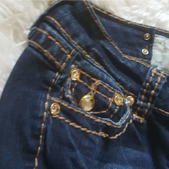 LA Idol embellished Jeweled distressed Stretchy Dark Wash Jeans Women’s Size 1 - Picture 9 of 15